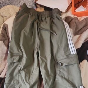SHEIN Olive Green Track Pants with White Stripes
